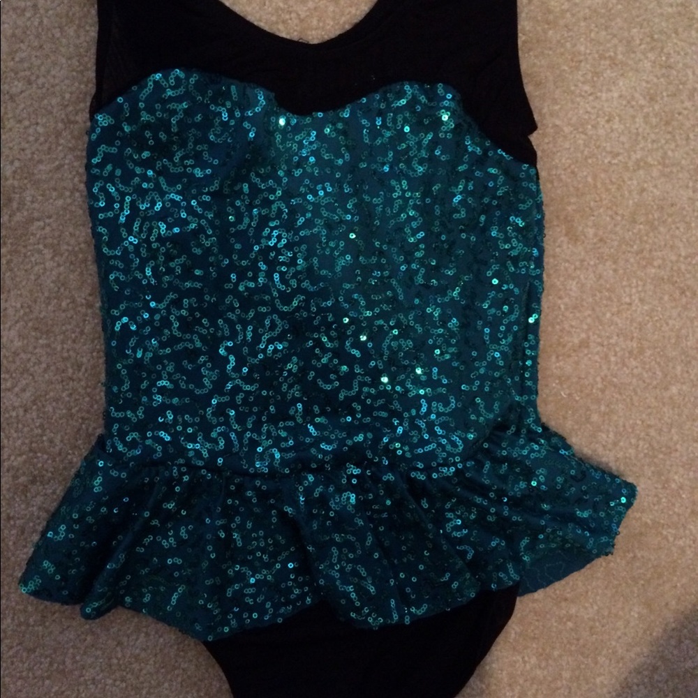 Teal and Black Sequined Leotard